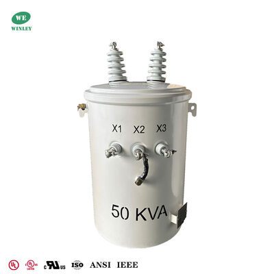 خرید 50kva Pole Mounted Transformer 12.47kv To 277v Oil Filled Distribution Electric Pole Transformer UL Listed تولید آنلاین
