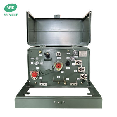 25kva واحد فاز پد نصب شده ترانسفورماتور روغن فرو رفته توزیع ترانسفورماتور 13800V برای نصب در فضای باز در پد