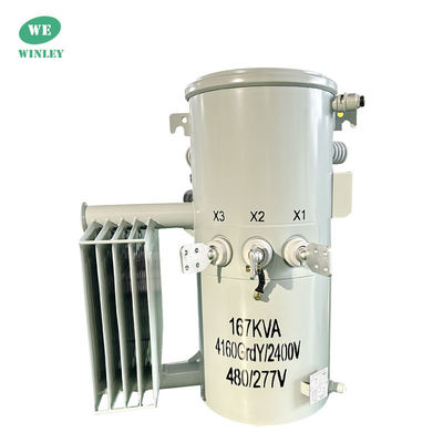 ترانسفورماتور نصب شده در قطب تک فاز 167Kva مرحله پایین 12.47KV روغن غوطه ور ANSI IEEE DOE 2016 استاندارد ترانسفورماتور توزیع برق بالا