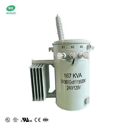 ترانسفورماتورهای توزیع فرو رفته نفتی یک فاز استاندارد ANSI 167KVA 34500V تا 120V